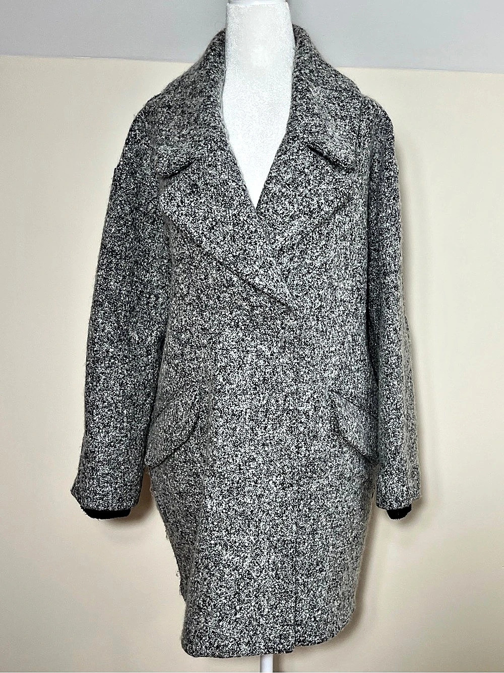 Topshop Boucle Cocoon Coat Gray Textured Pea Coat Size 8